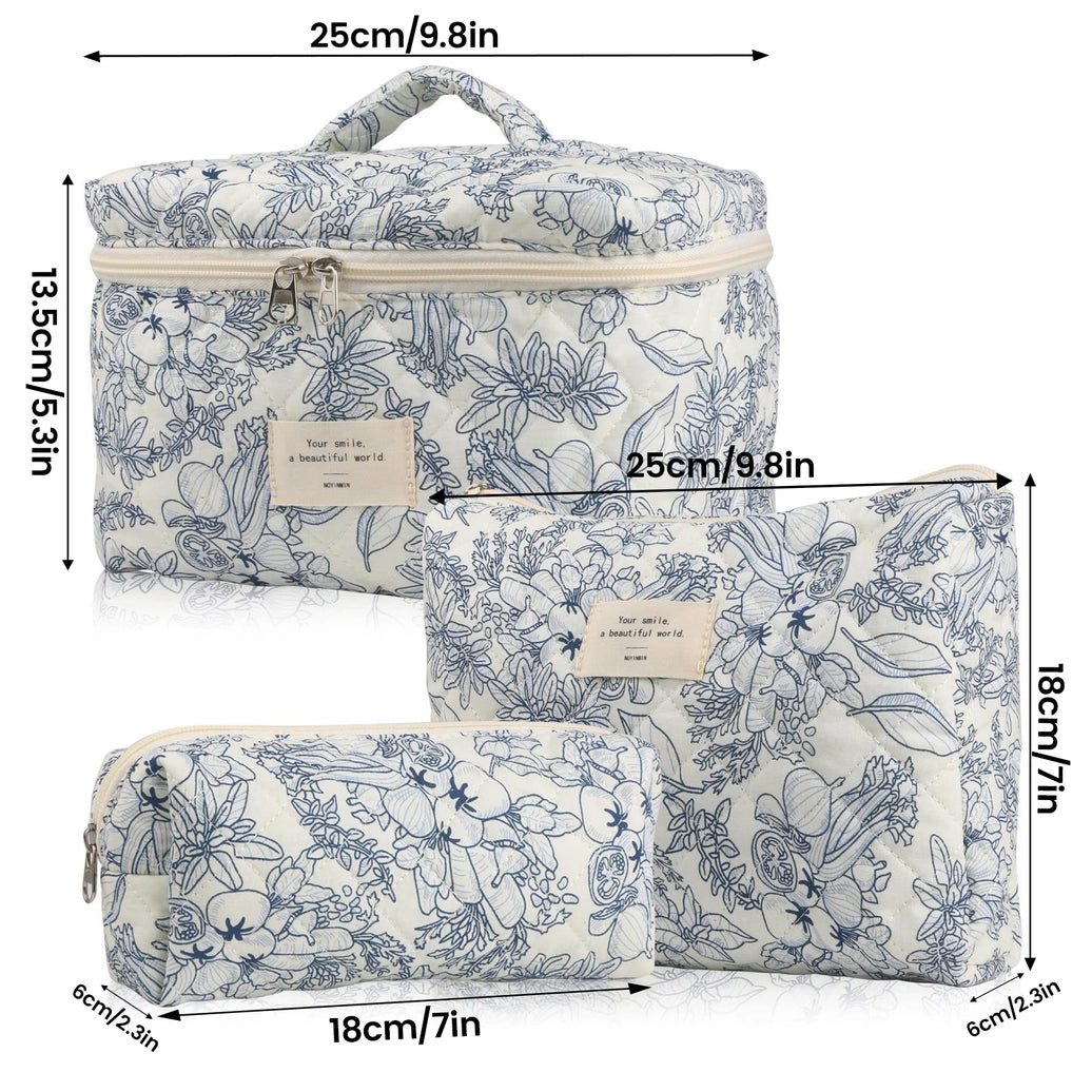 3 Pieces Set Cute Cotton Cosmetic Flower Bag