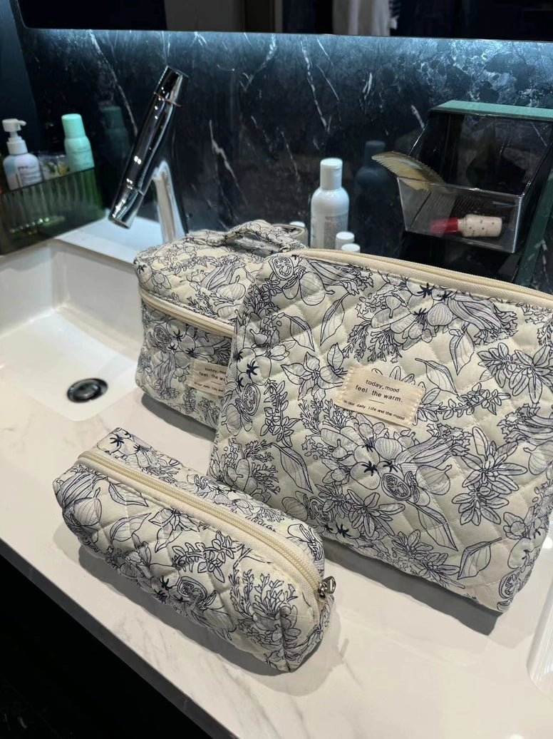 3 Pieces Set Cute Cotton Cosmetic Flower Bag