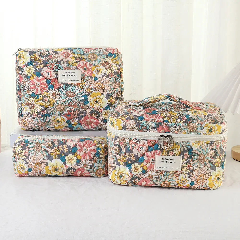 3 Pieces Set Cute Cotton Cosmetic Flower Bag