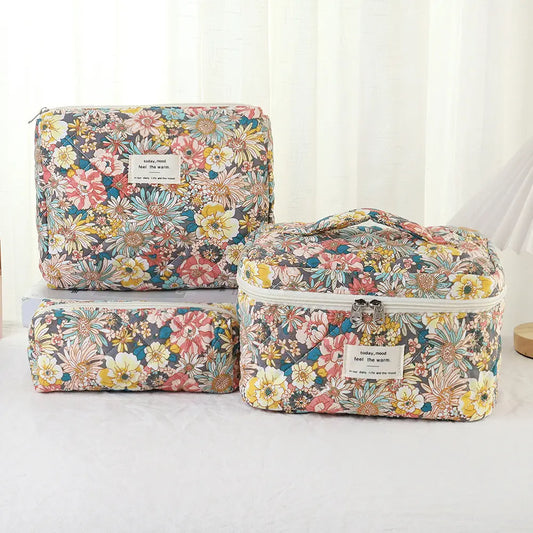 3 Pieces Set Cute Cotton Cosmetic Flower Bag