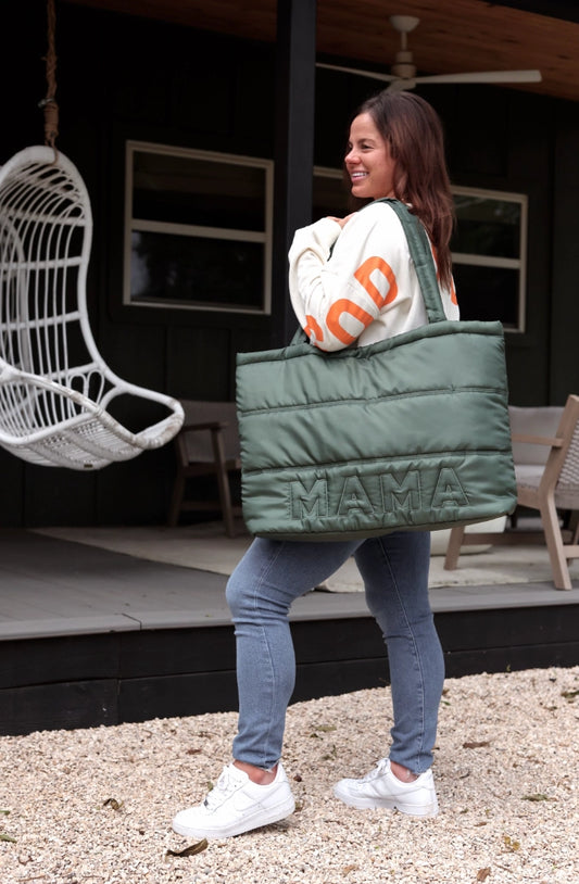 Carry All Puffer Tote- Mama (Olive)