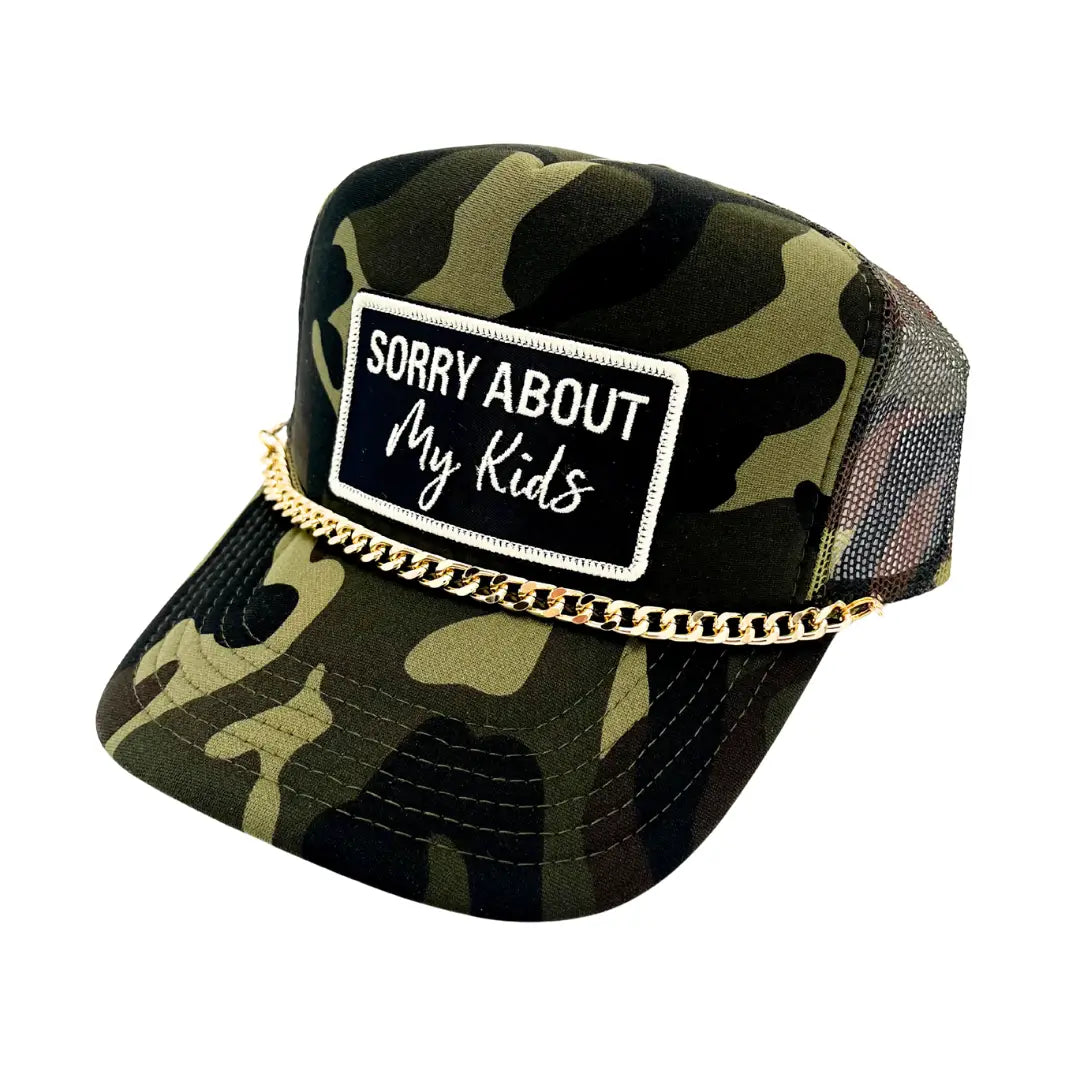 Sorry About My Kids Embroidered Patch Trucker - Black