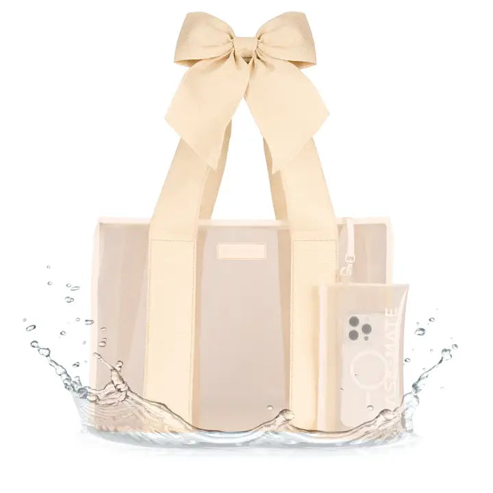 Special Edition Bow Ecru Raffia Beach Tote with Phone Pouch