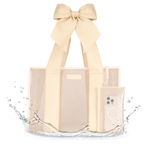 Special Edition Bow Ecru Raffia Beach Tote with Phone Pouch