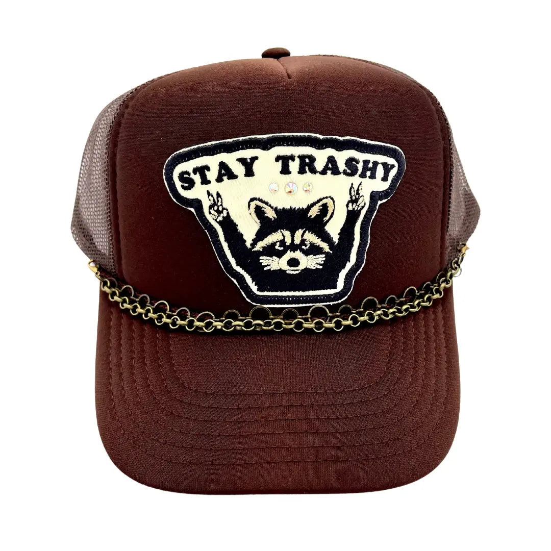 Stay Trashy . Raccoon  Embroidered Patch  Trucker Hat