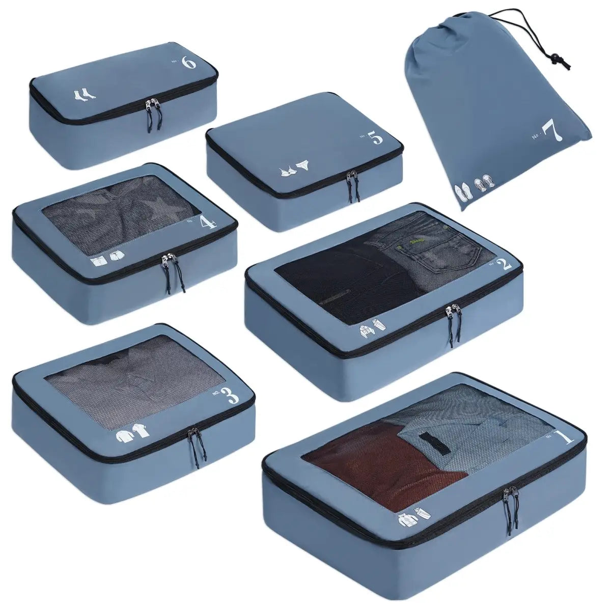 7 Set Tear-Resistant Packing Cubes Travel Organizer