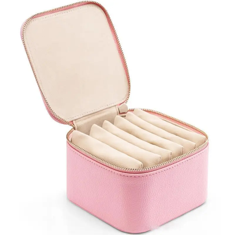 Leather Jewelry Organizer Box with 6 Pouches, Compact Storage