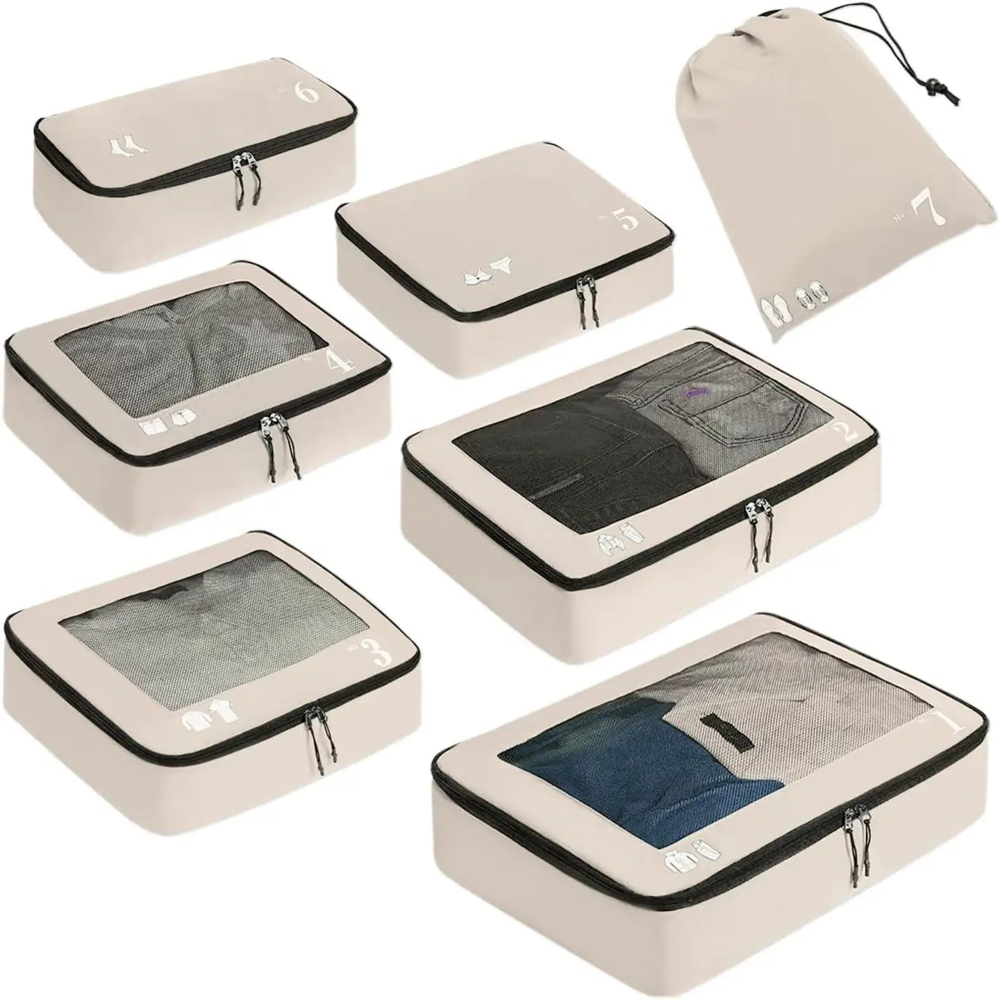 7 Set Tear-Resistant Packing Cubes Travel Organizer
