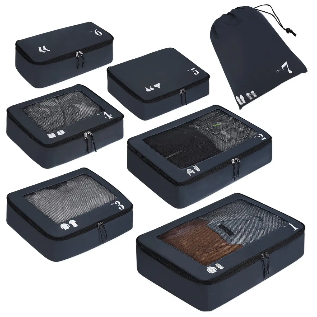 7 Set Tear-Resistant Packing Cubes Travel Organizer