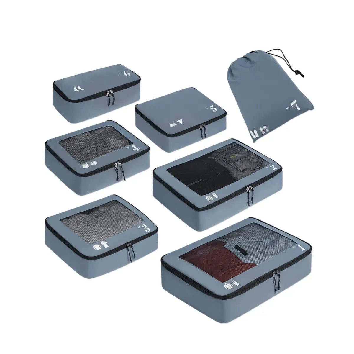 7 Set Tear-Resistant Packing Cubes Travel Organizer