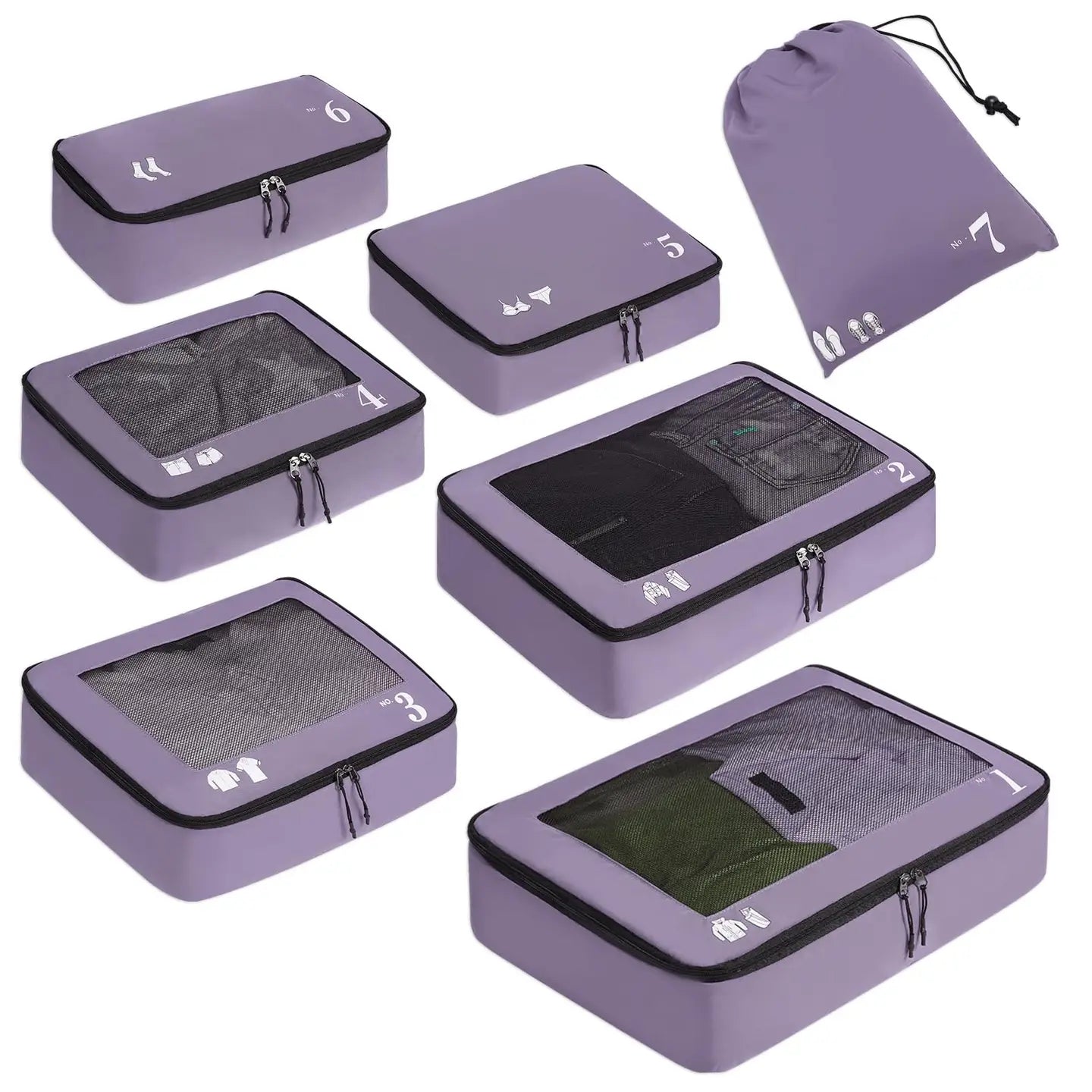 7 Set Tear-Resistant Packing Cubes Travel Organizer