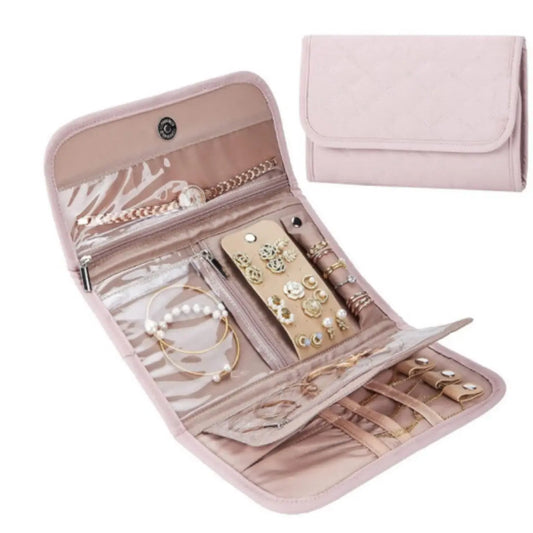 Portable Travel Jewelry Organizer Roll, Foldable For Earrings - Pink (Copy)