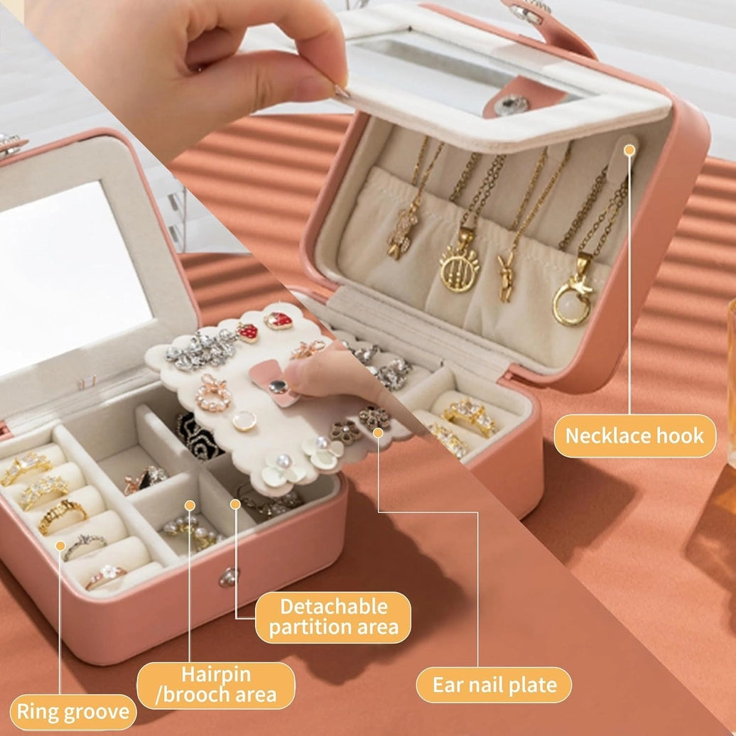 Soft Leather Jewelry Organizer Travel Case with Mirror Trip