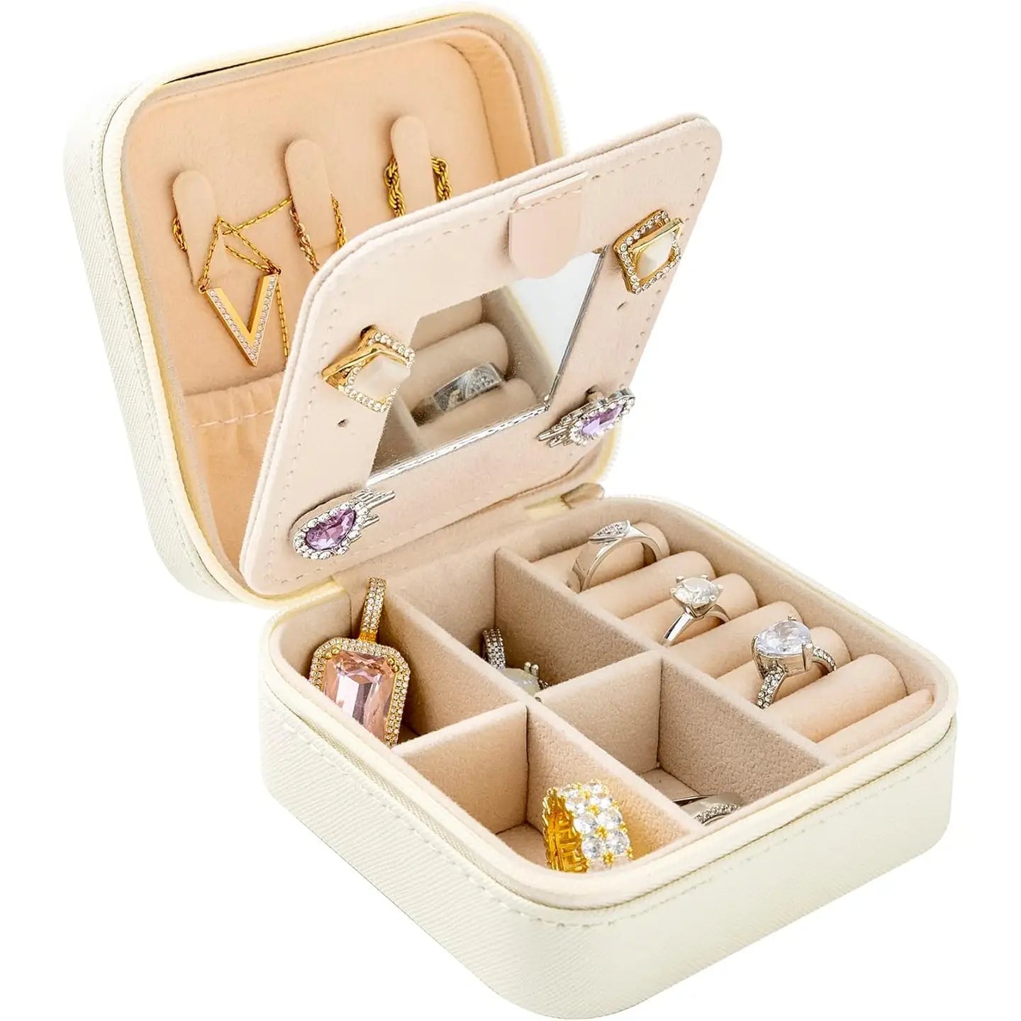 Soft Leather Jewelry Organizer Travel Case with Mirror Trip