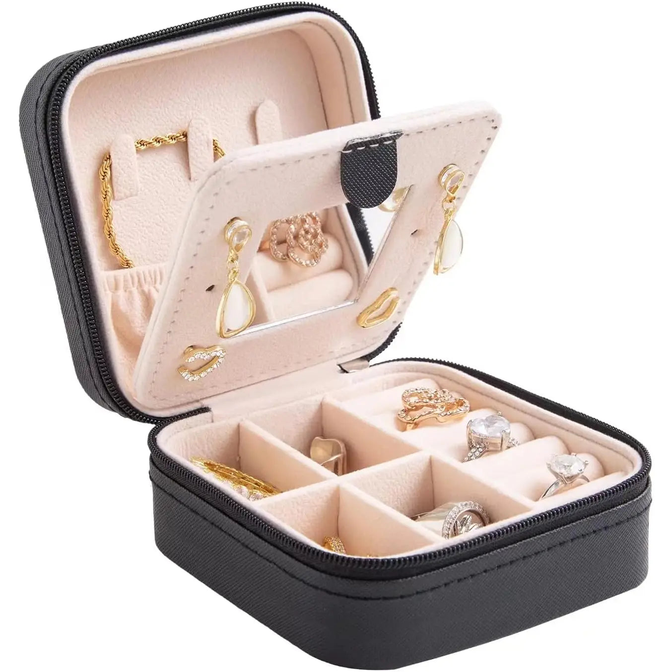 Soft Leather Jewelry Organizer Travel Case with Mirror Trip