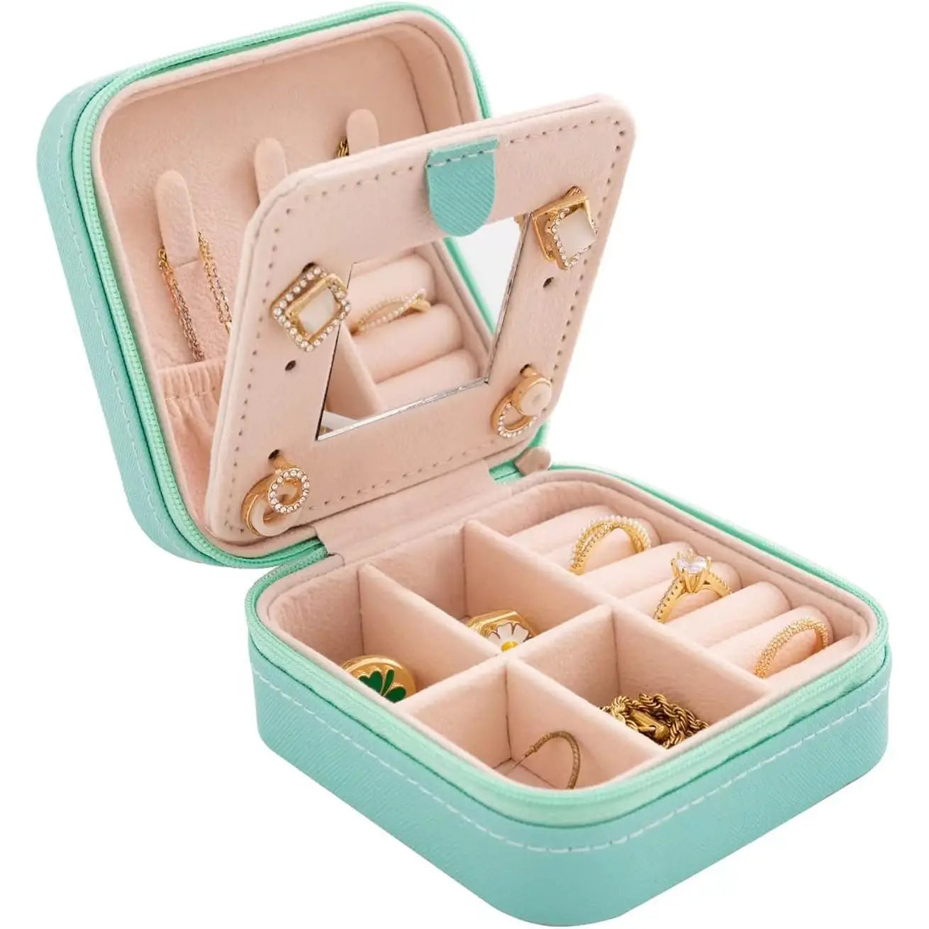 Soft Leather Jewelry Organizer Travel Case with Mirror Trip