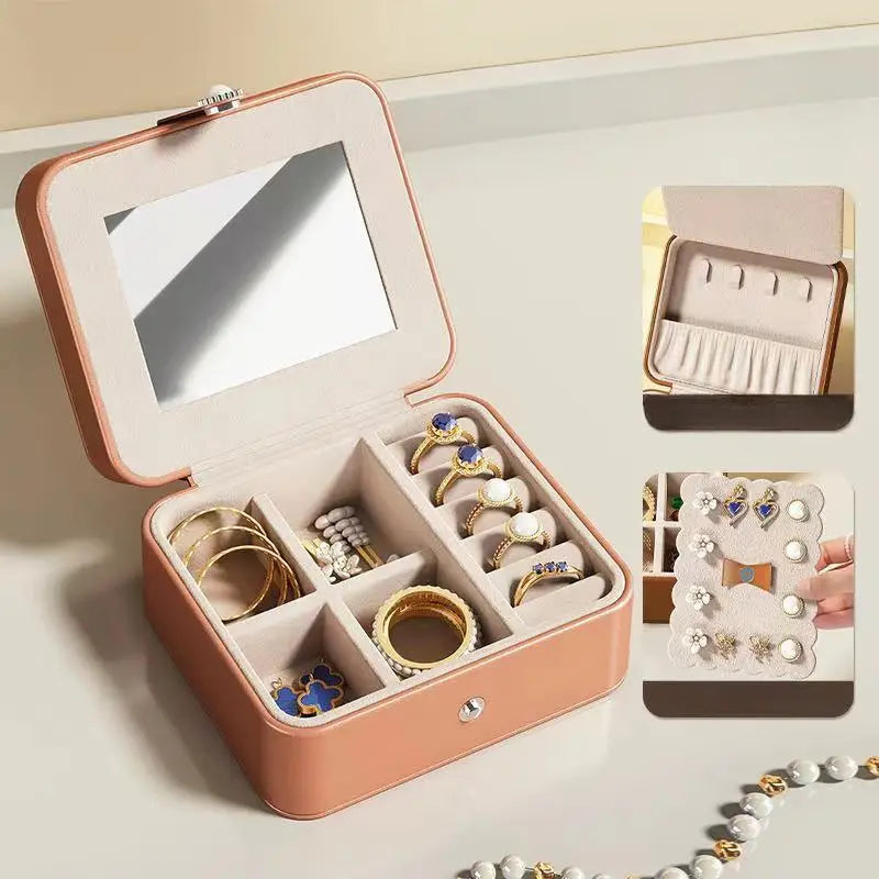 Soft Leather Jewelry Organizer Travel Case with Mirror Trip