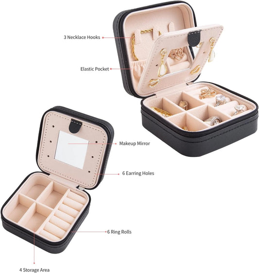 Soft Leather Jewelry Organizer Travel Case with Mirror Trip