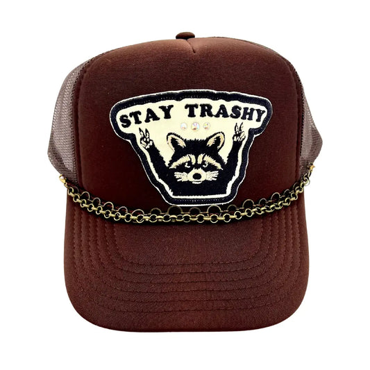 Stay Trashy . Raccoon  Embroidered Patch  Trucker Hat